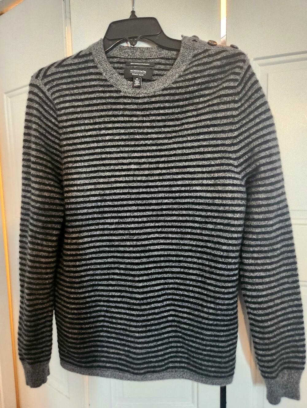 NORDSTROM MEN'S SHOP 100% CASHMERE PULLOVER STRIPED SWEATER, M